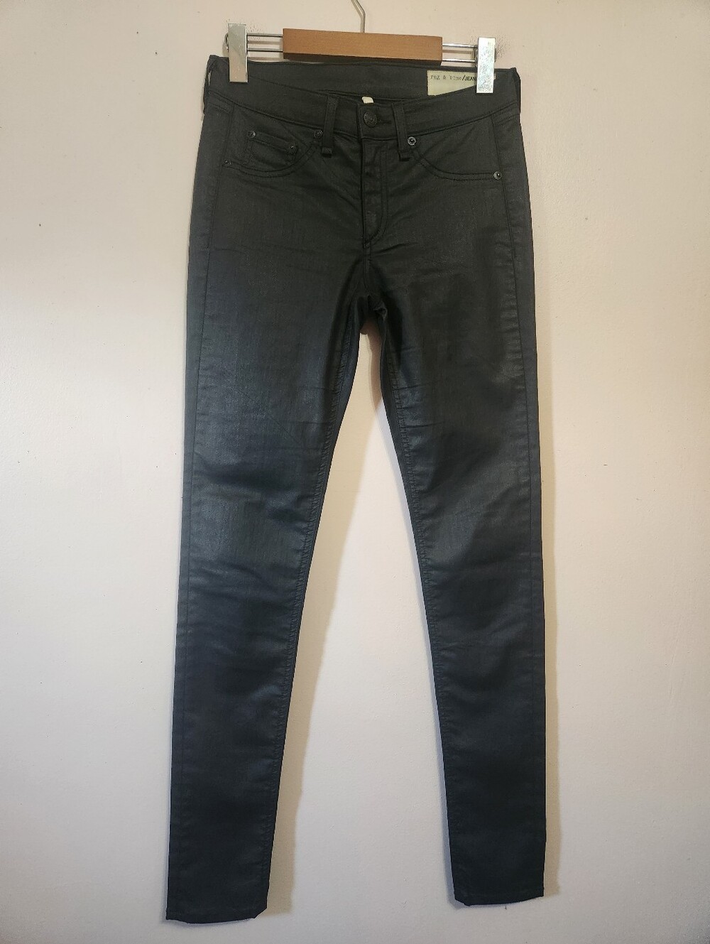 Rag & Bone Jean Shoreditch Coated Black Skinny Denim Legging Edgy Biker Size 27